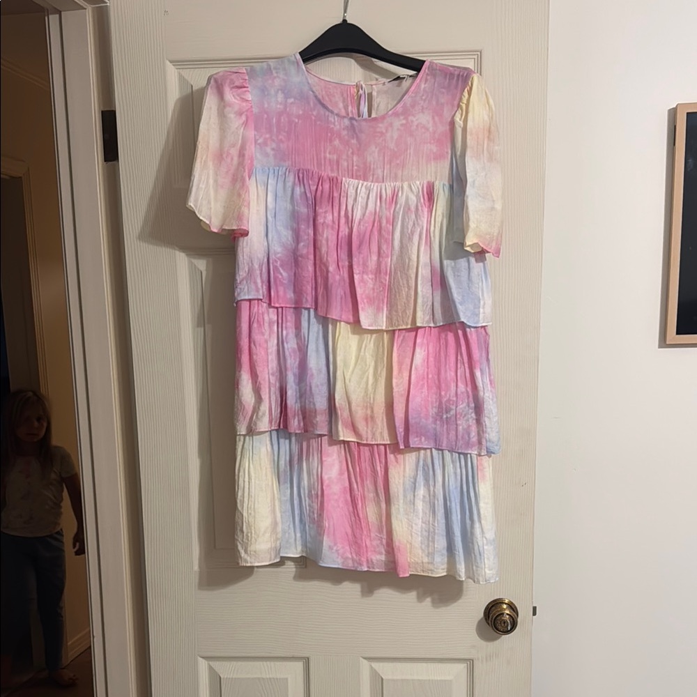 English Factory Pink and Blue Tiered Ruffled Sundress